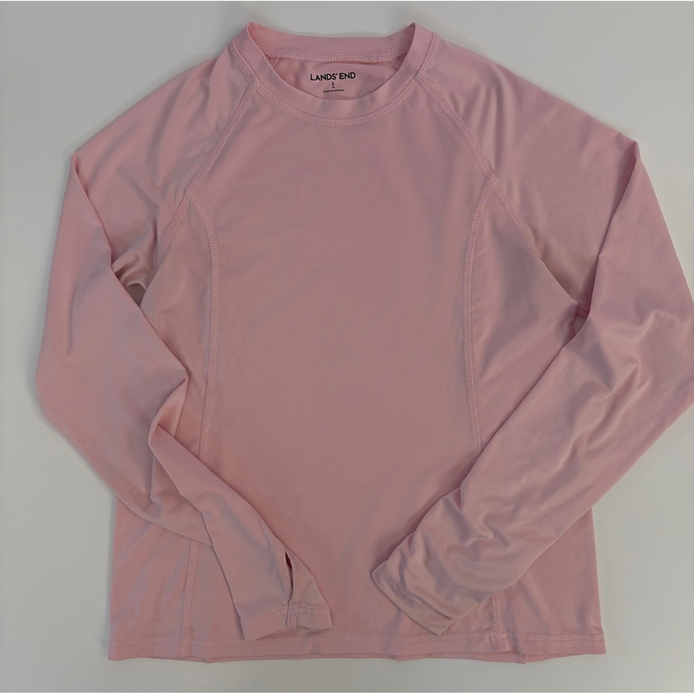 Lands' End Girls L 14 Thermaskin Thermal Base Layer Top Thumbholes Pink Stretch
